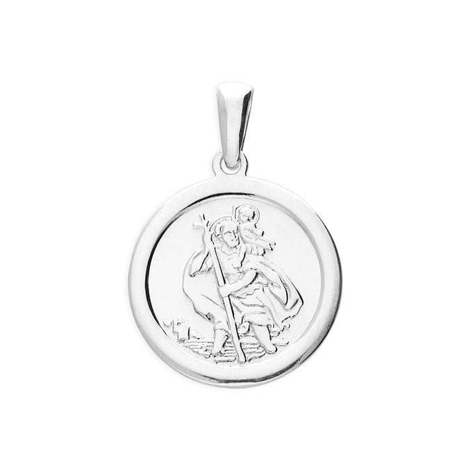 Sterling Silver St Christopher 23mm Plain round single sided with an antique finish on 20" Chain