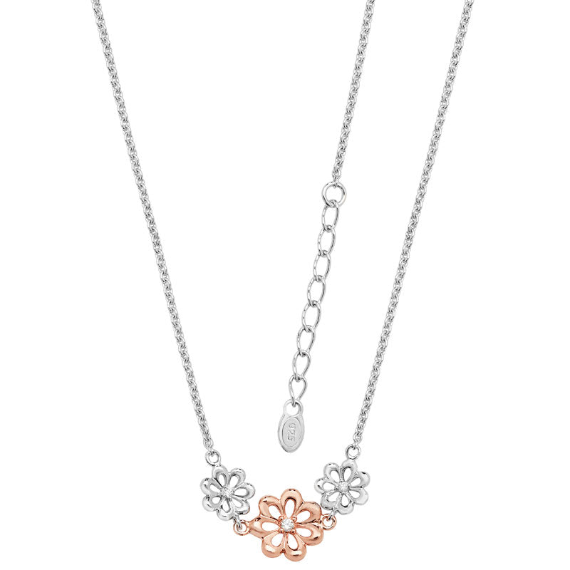 Sterling Silver Two Tone Flower Necklace