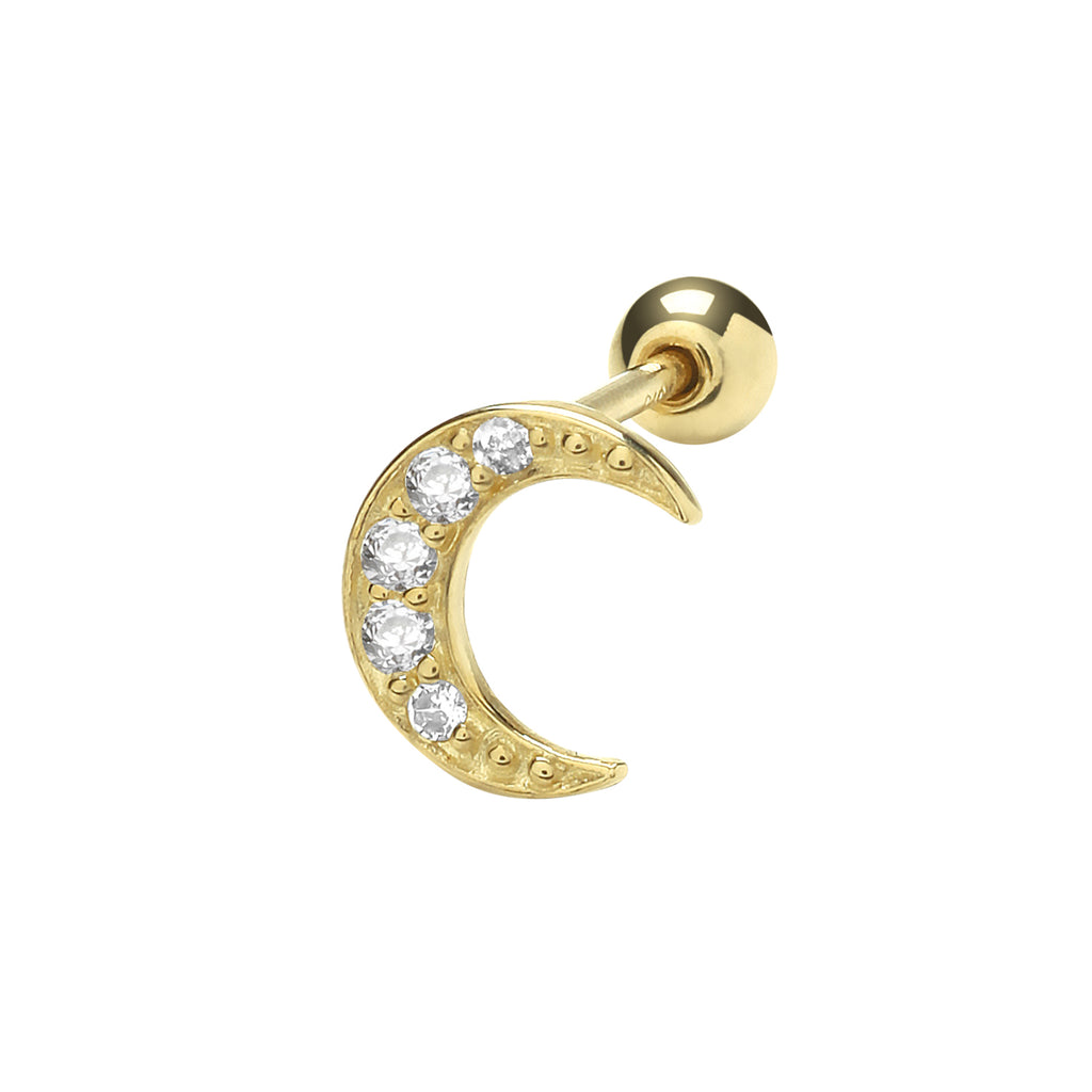 9CT YELLOW GOLD CZ MOON CARTILAGE 6MM POST STUD