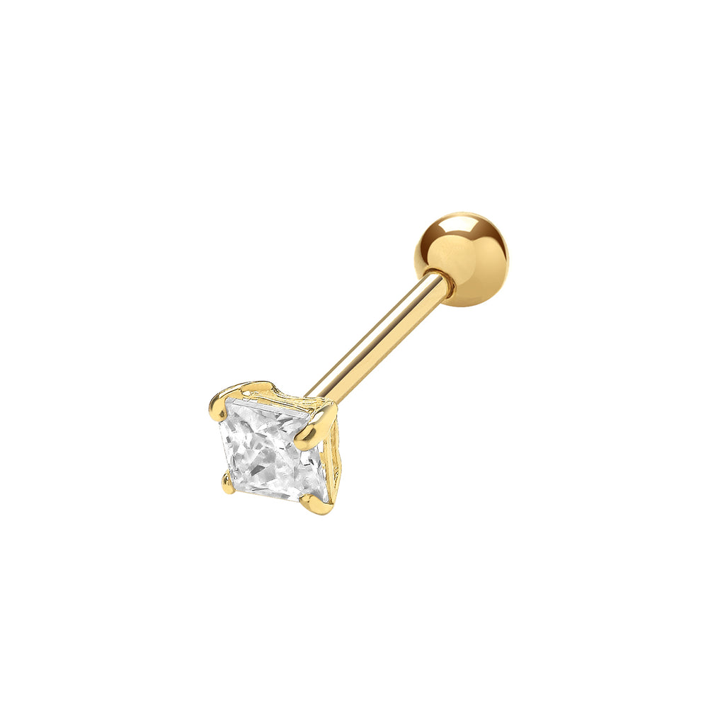 9CT YELLOW GOLD 3MM SQ CZ CARTILAGE STUDS