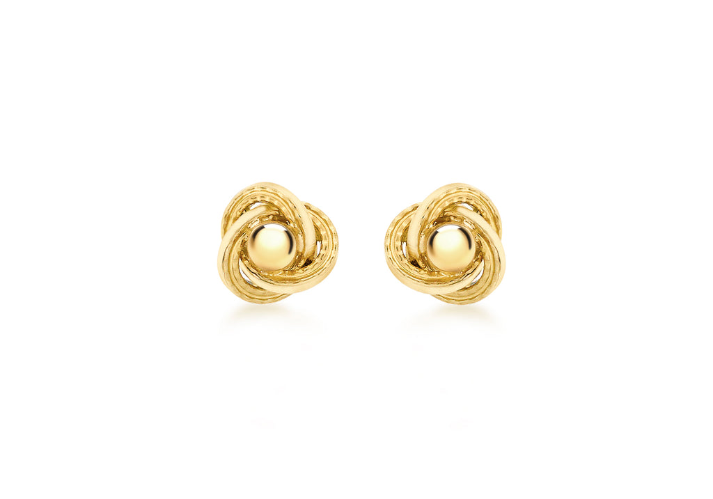 9CT YELLOW GOLD 8MM KNOT AND BALL STUD EARRINGS