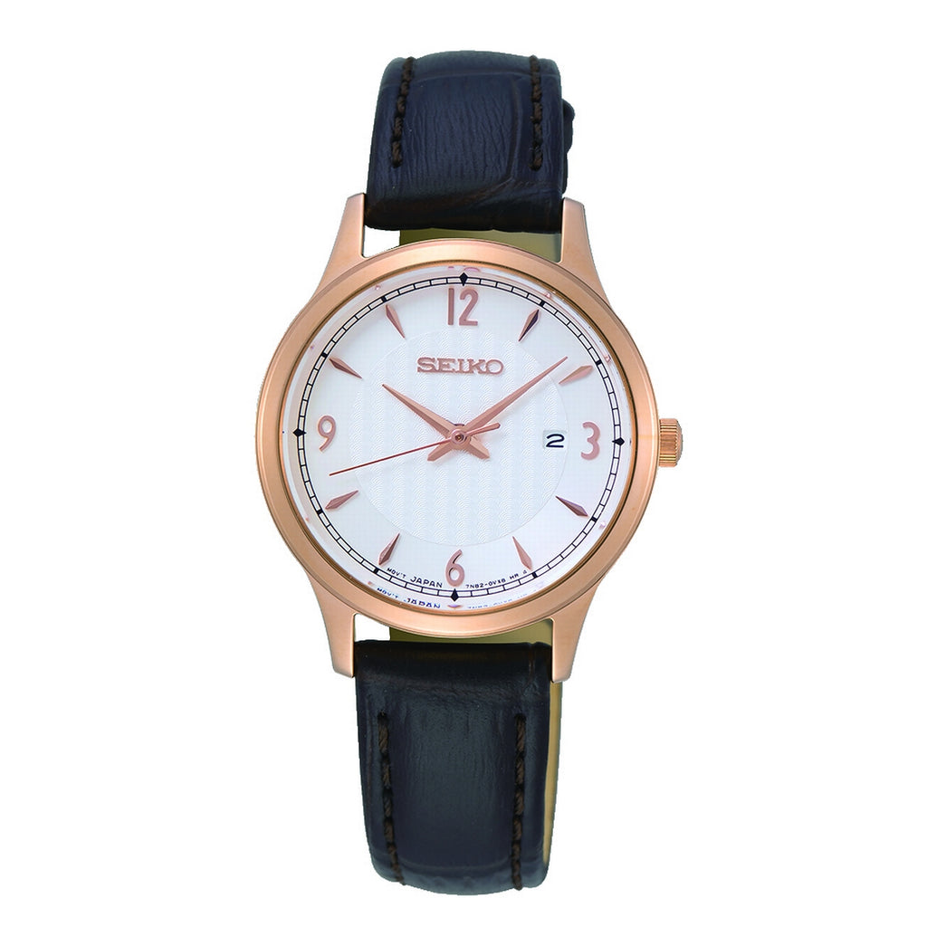 Seiko Quartz Ladies Gold Plated White Dial Strap Watch 