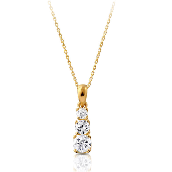9ct Gold Trilogy CZ Pendant on 18" chain