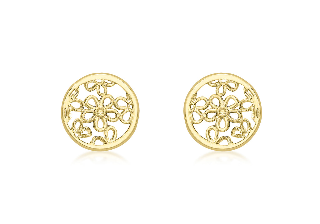 9ct Yellow Gold 7MM Filigree Round Stud Earrings