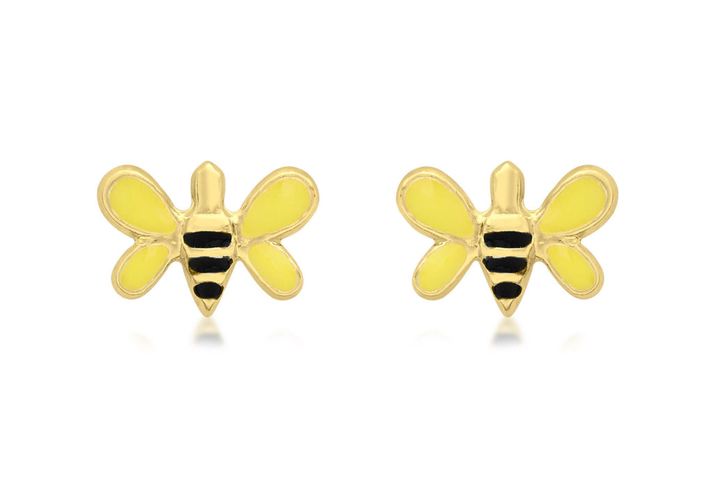 9ct Yellow Gold 8.5MM X 6MM Enamel Bumblebee Stud Earrings