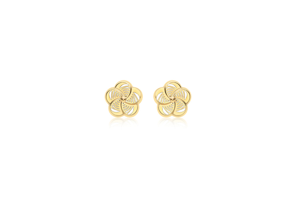 9ct Yellow Gold 8.5MM Fan Flower Stud Earrings