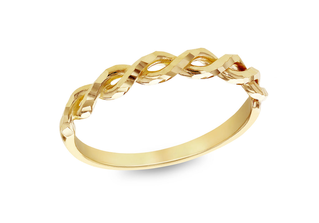 9ct Yellow Gold Diamond Cut Half Twist Ring