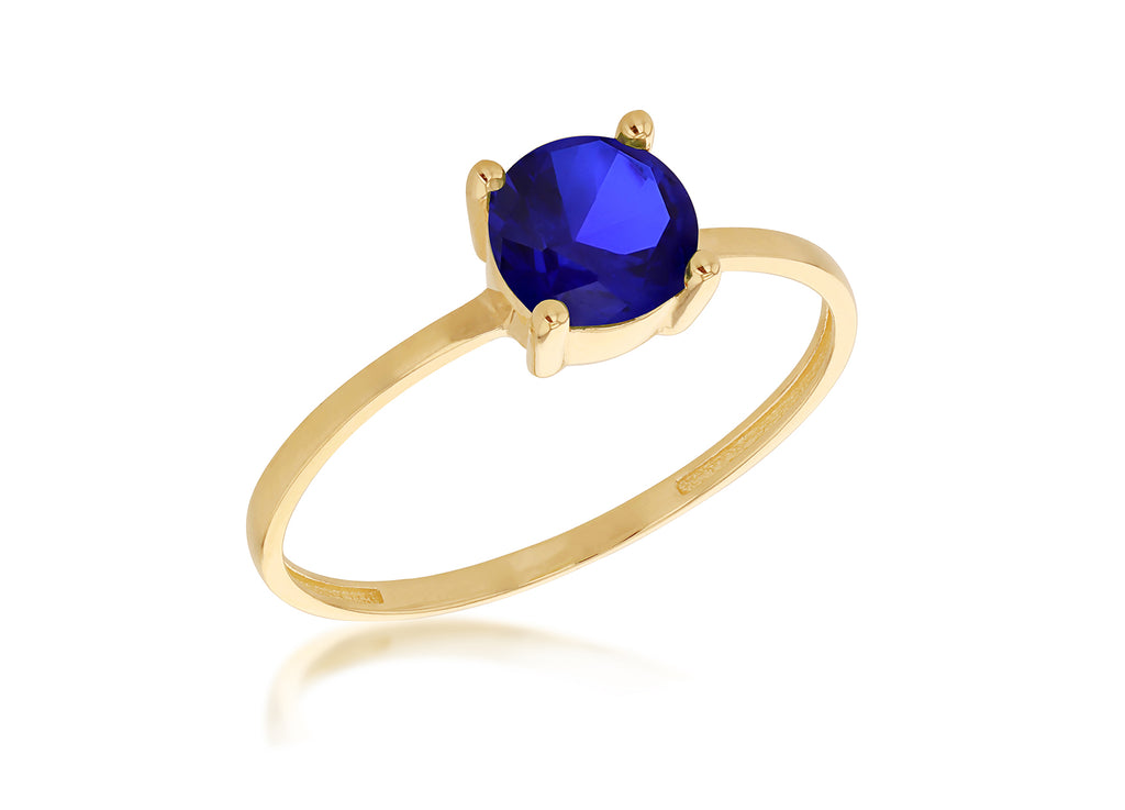 9ct Yellow Gold 6mm Blue Round Cut CZ Solitaire Ring