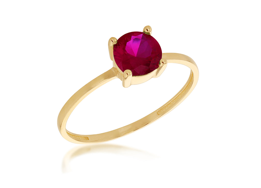 9ct Yellow Gold 6mm Red Round Cut CZ Solitaire Ring