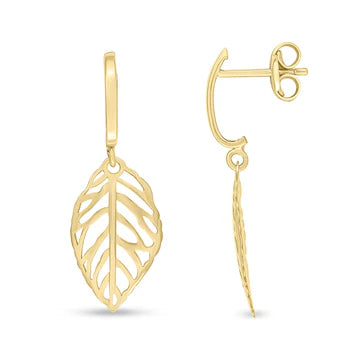 9ct Gold Drop Leaf Earrings