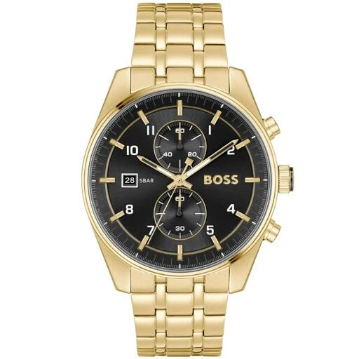 HUGO BOSS Skytraveller Chronograph 44mm Black Dial Steel Bracelet Watch
