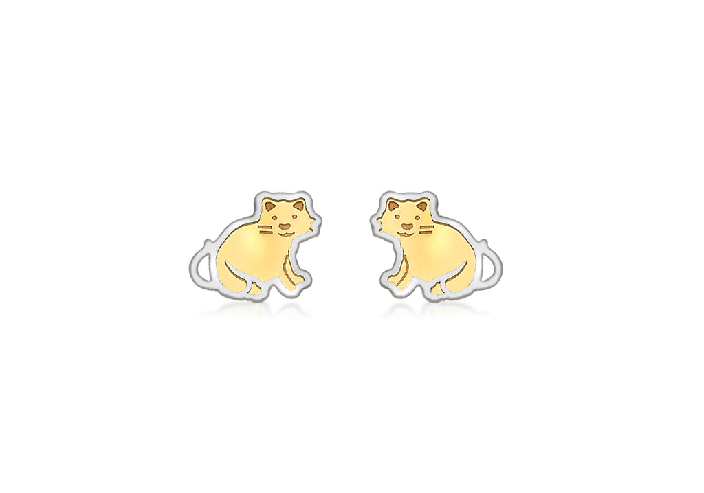 9ct 2-Colour Gold 7MM X 7MM Sitting-Cat Stud Earrings