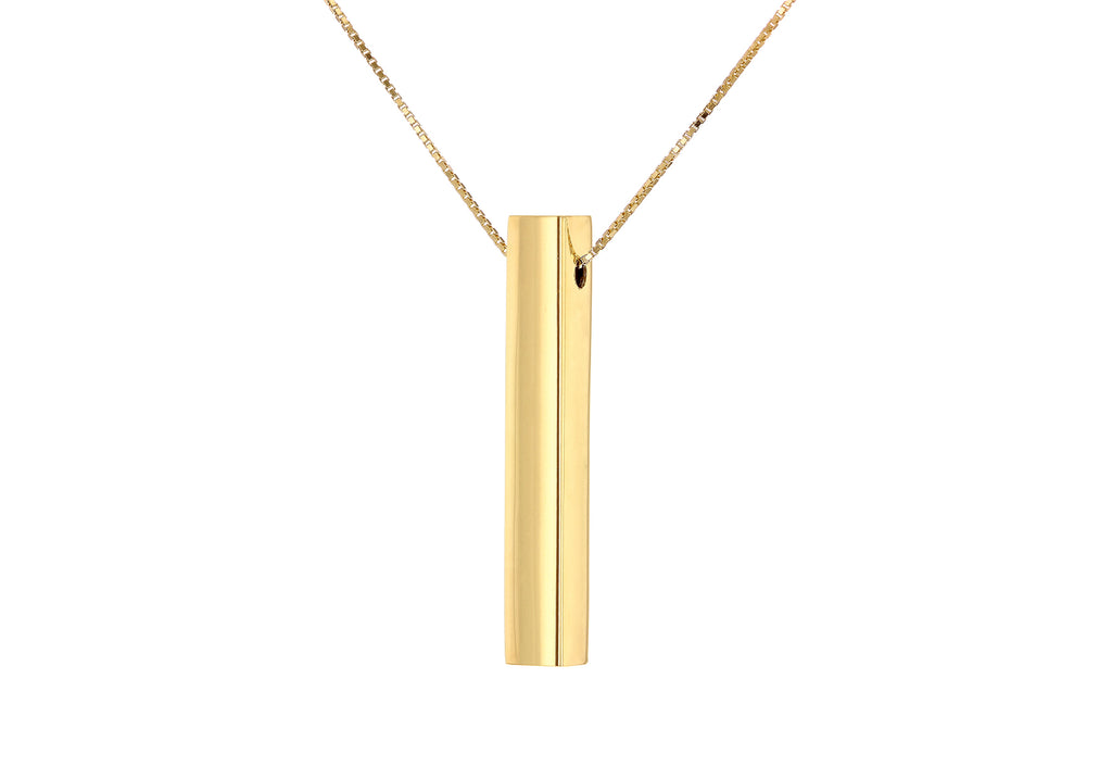 Sterling Silver Yellow Gold Plated 31.5mm x 3.8mm Vertical Rectangular Bar Adjustable Necklace 43cm/17"-51cm/20"