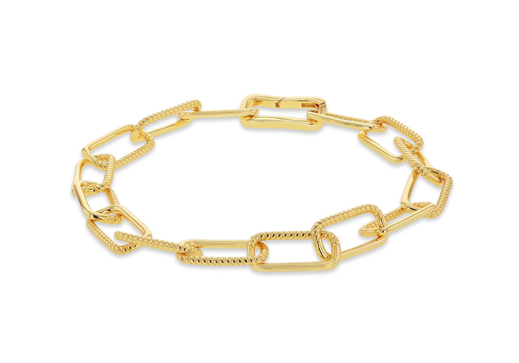 Sterling Silver Yellow Gold Plated 7.4mm Half-Twisted-Link Paper Chain Bracelet 19cm/7.5"