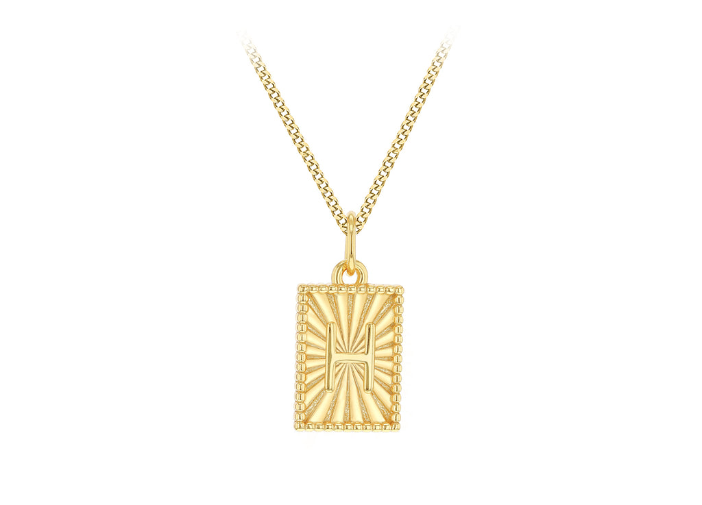 Sterling Silver Yellow Gold Plated 8mm x 17mm Polished Sunray Initial 'H' Initial Pendant