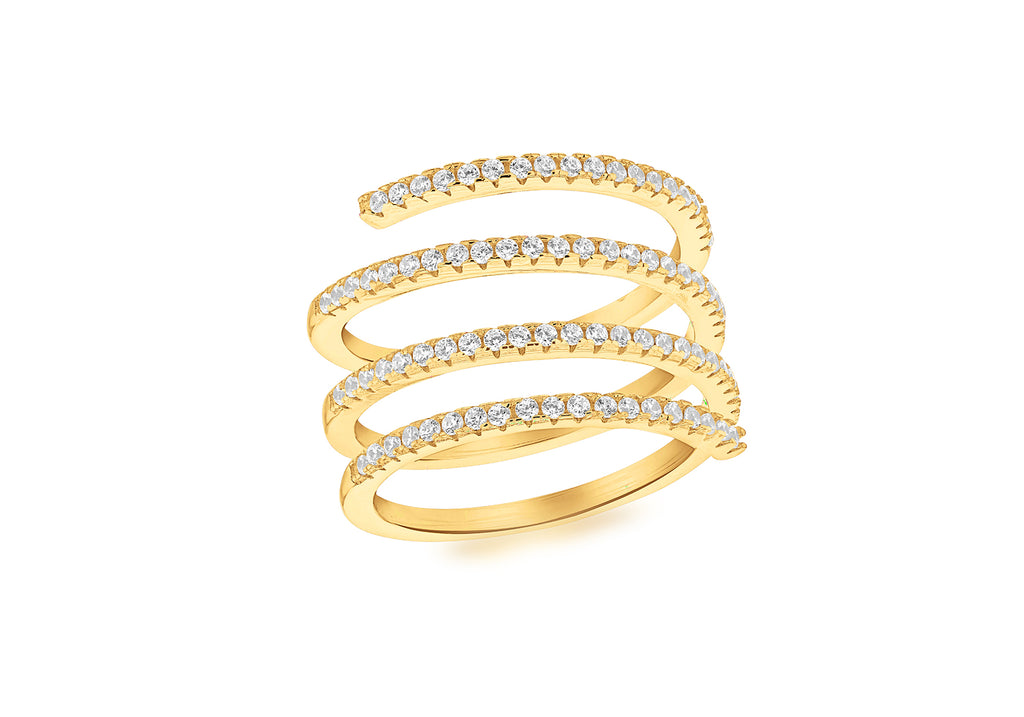 STERLING SILVER YELLOW GOLD PLATED WITH CZ 10.5MM SPIRAL RING