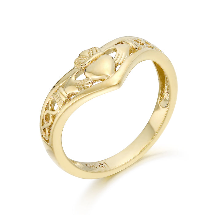 9ct Gold Claddagh Ring with Celtic Knot.