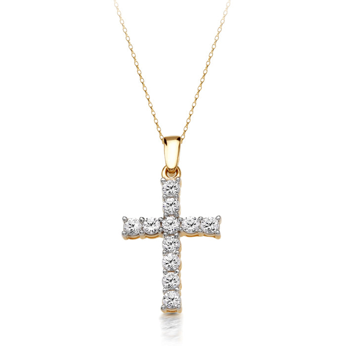 9ct Gold CZ Cross Pendant on 18" chain