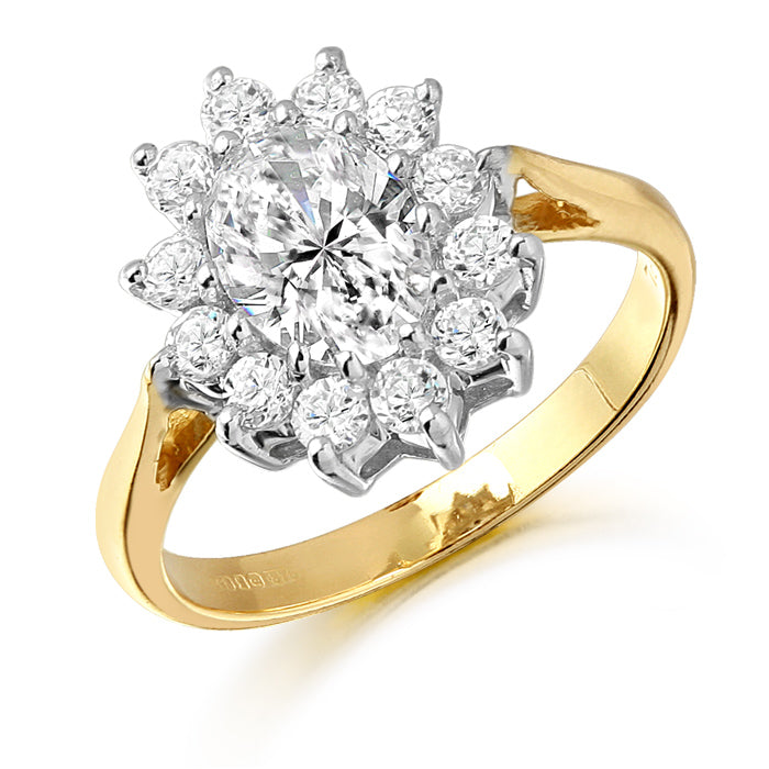 9ct Yellow Gold Lady Di Style CZ Ring