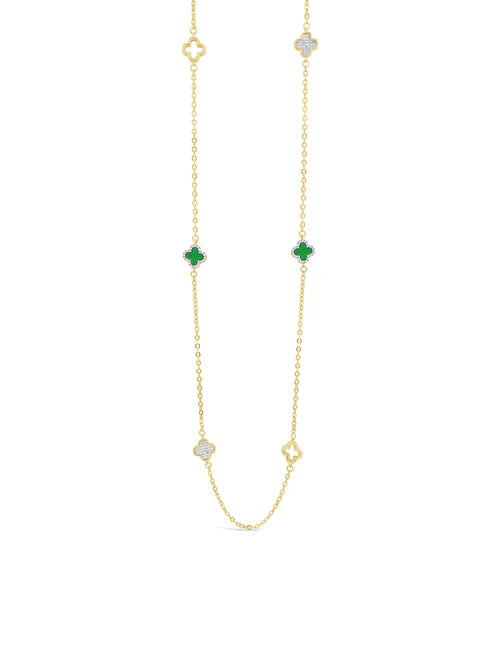 Absolute Clover Crystal Long Necklace - Green