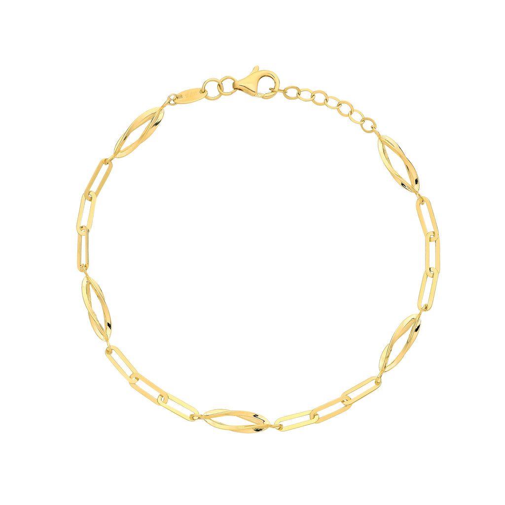9ct Yellow gold bracelet paper link and twist link 