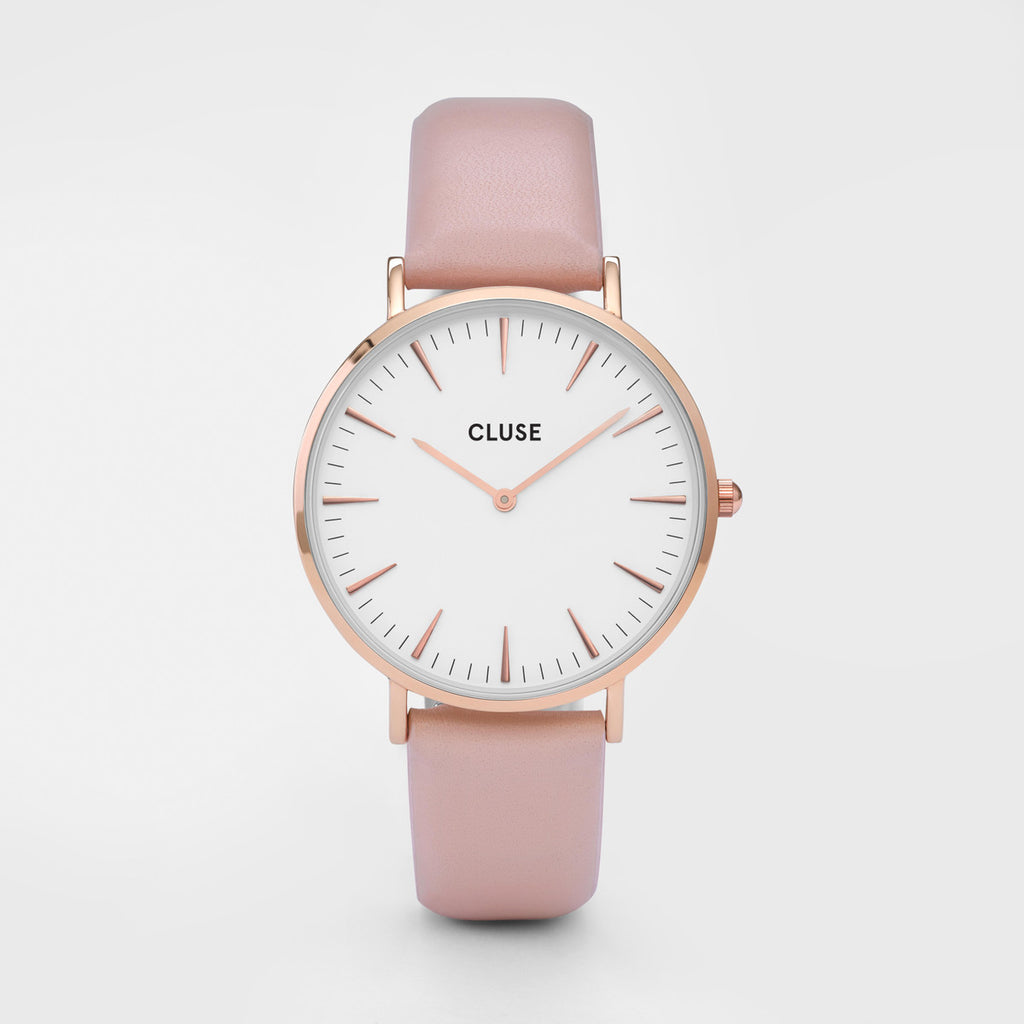 Cluse Boho Chic Leather, Rose Gold, White/Pink