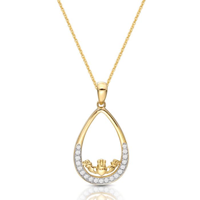 9ct Gold CZ Claddagh Pendant