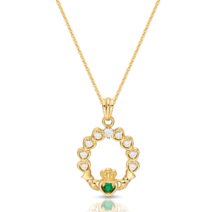 9ct Gold CZ Claddagh Pendant