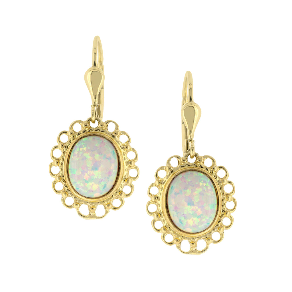 9ct yellow gold drop opal earring