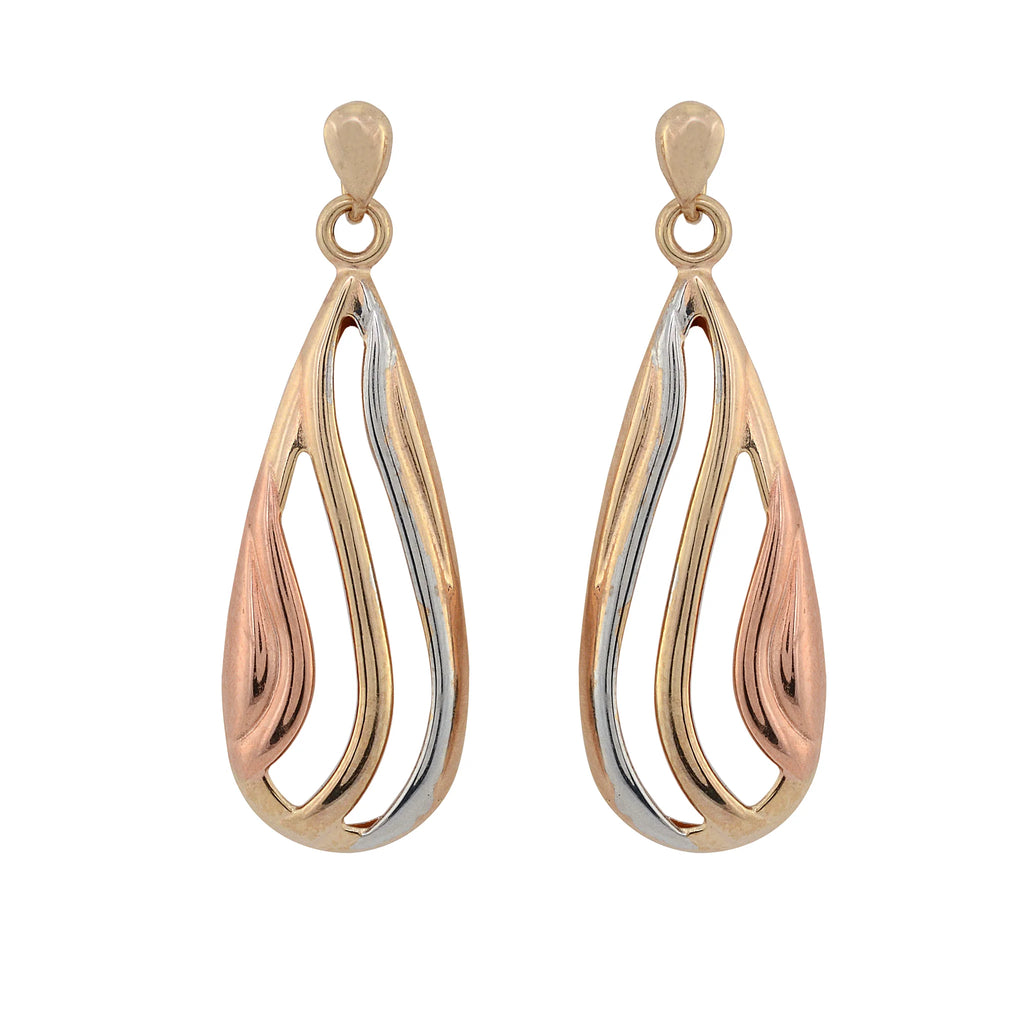 9ct Three Colour Oval Drop Earrings
