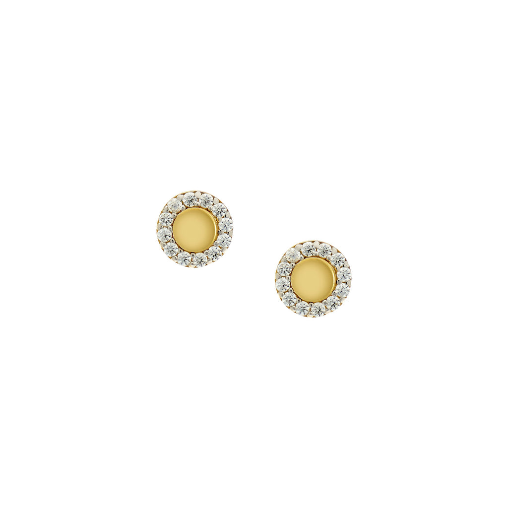 9ct Yellow & White CZ Circle Studs with Solid Gold Centre