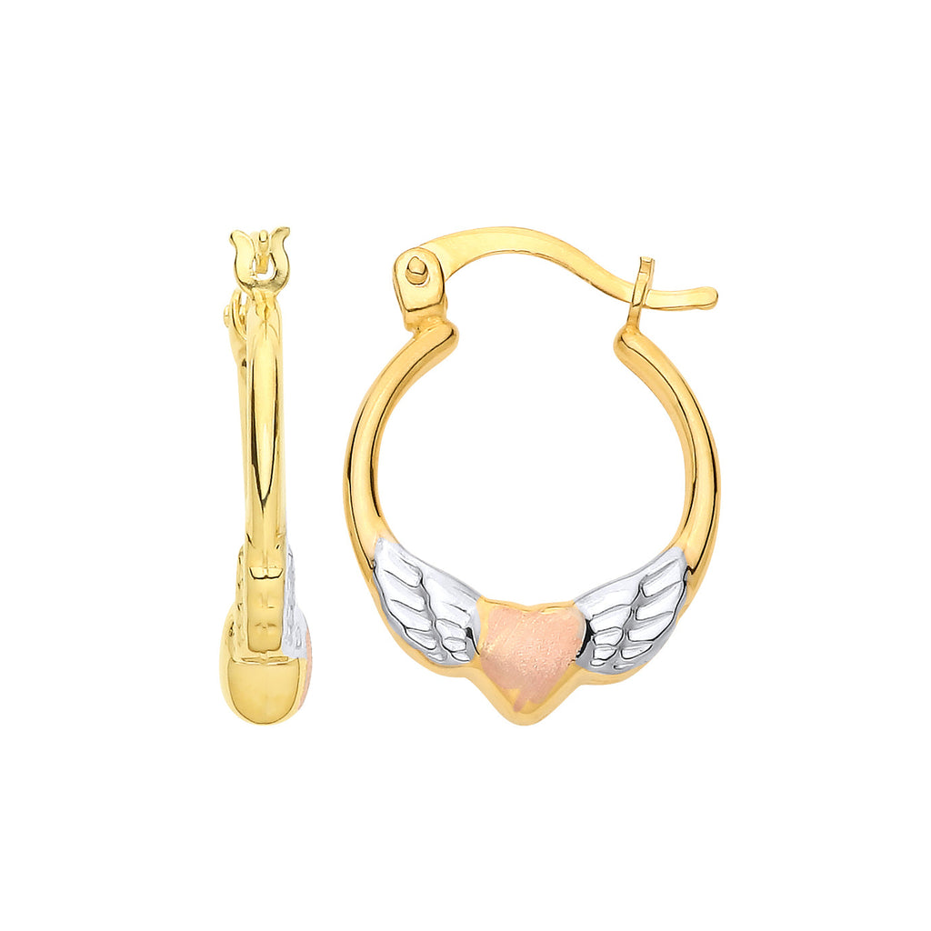 9ct Yellow Gold &amp; Rhodium hoops with heart(rose)&amp; wings(white)