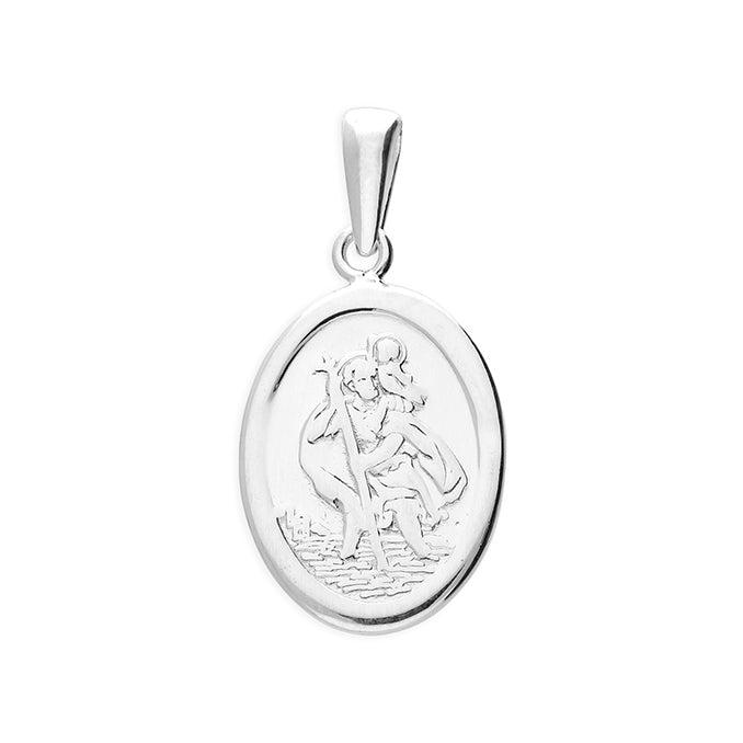 Sterling Silver St Christopher Plain single sided oval on 20" chain