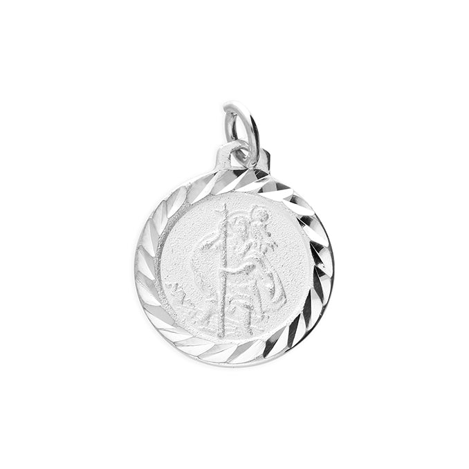 Sterling Silver St Christopher Diamond cut round single sided
