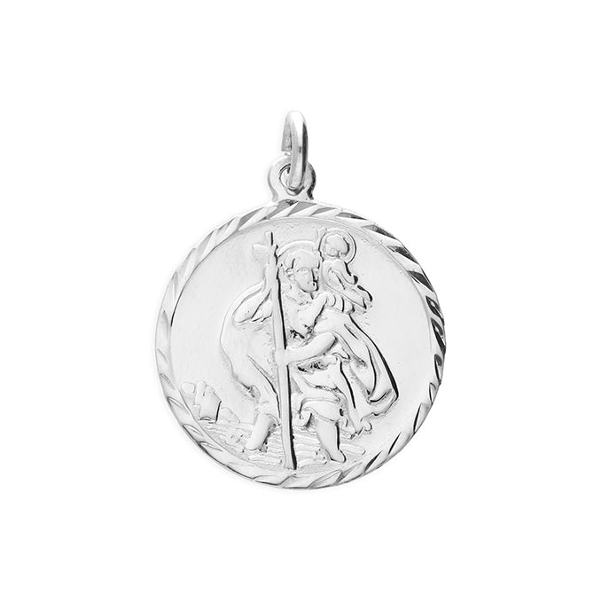 Sterling Silver St Christopher 18mm Diamond cut single sided