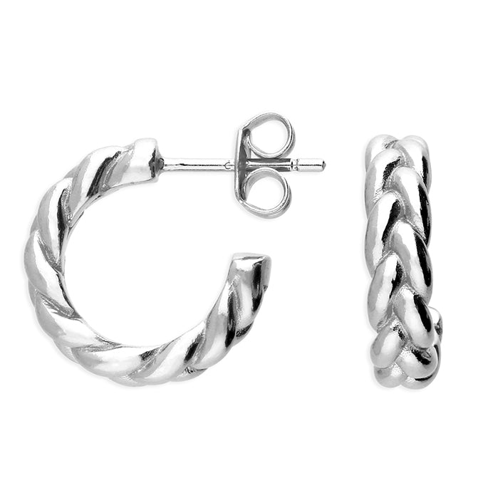 Sterling Silver plaited hoop stud earrings