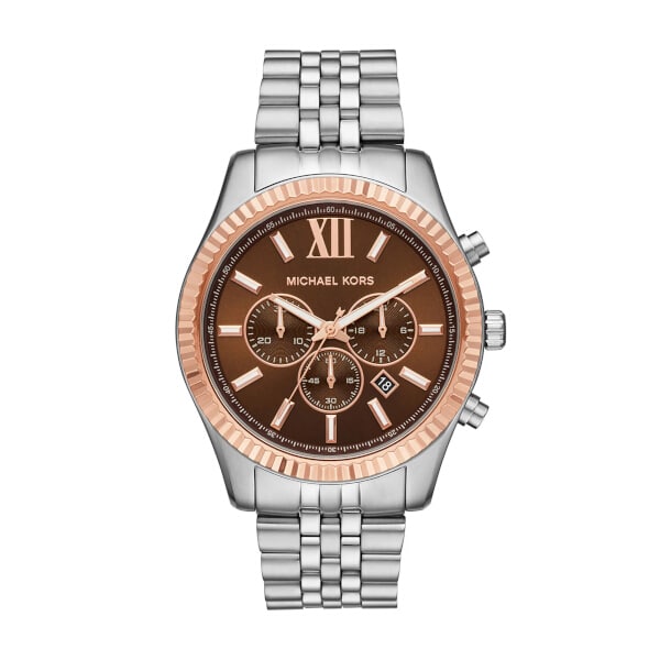 Michael Kors Michael Kors Lexington Chronograph Brown Dial Silver Steel Watch