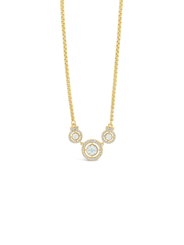 Absolute White Opal Triple Halo Necklace, Gold