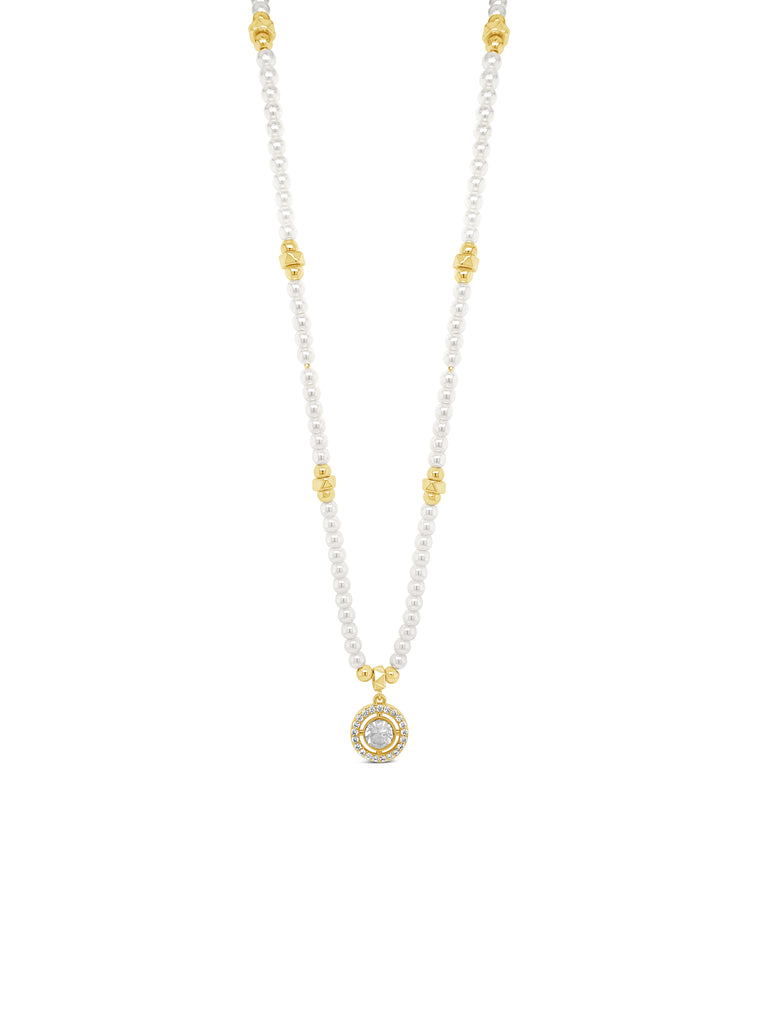 Absolute CZ Drop Pearl Necklace, Gold