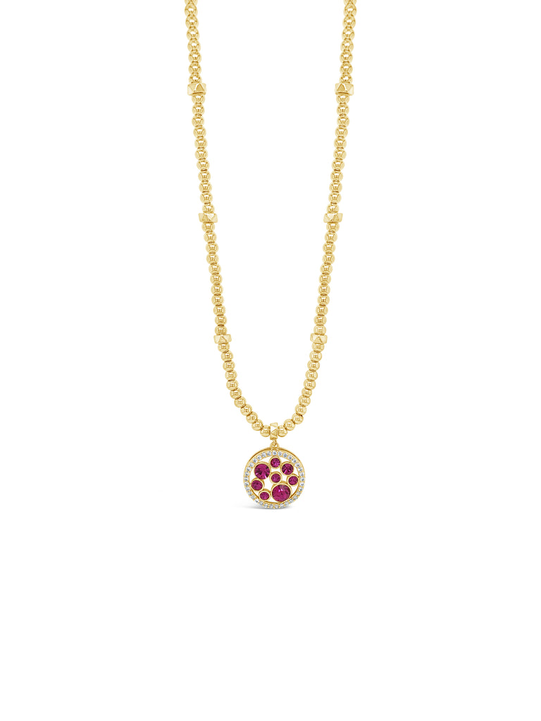 Absolute Pink CZ Two-Tone Pendant Beaded Necklace, Gold