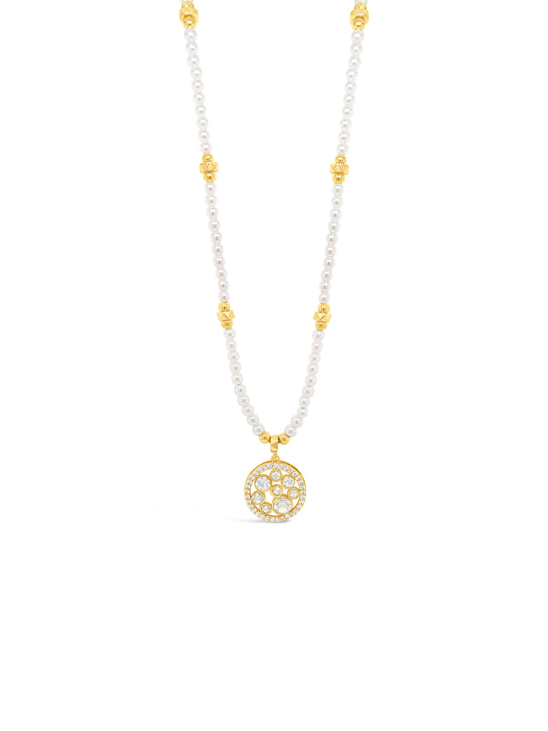 Absolute CZ Drop Pearl Necklace, Gold