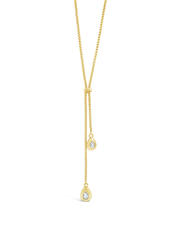Absolute Chain Link Double Clear Stone Pendant Necklace, Gold Plated