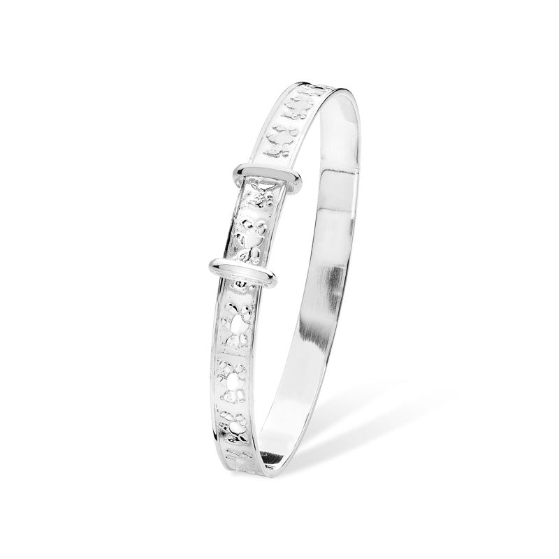 Sterling Silver Teddy Engraved Bangle