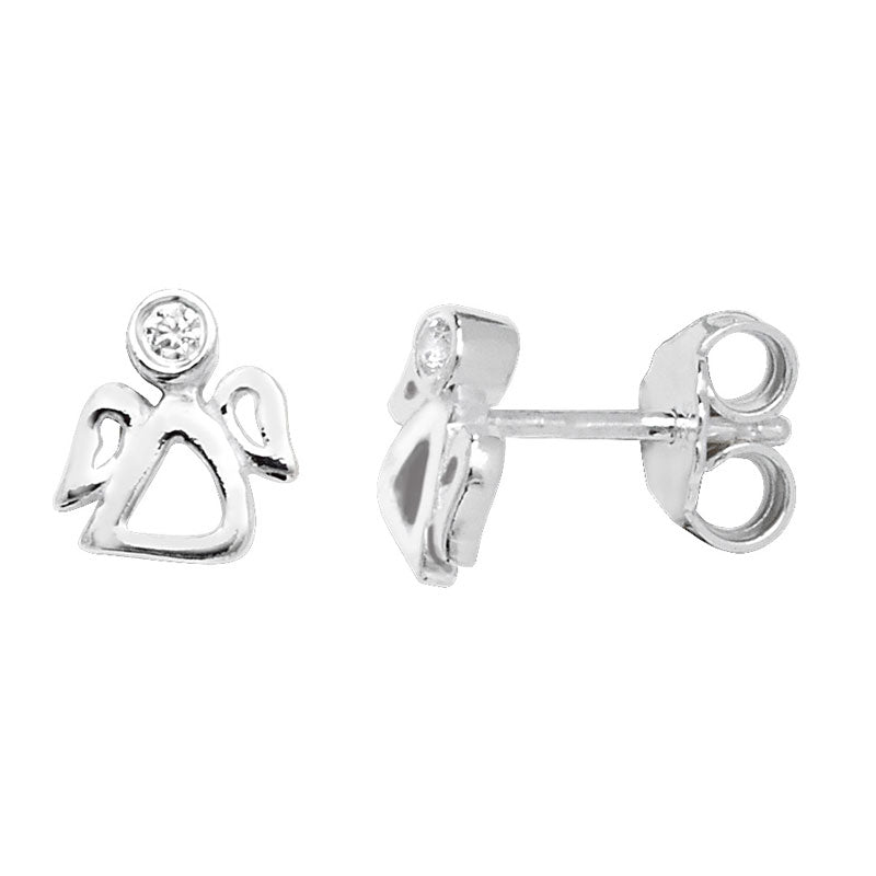 Sterling Silver CZ Angel Stud Earrings