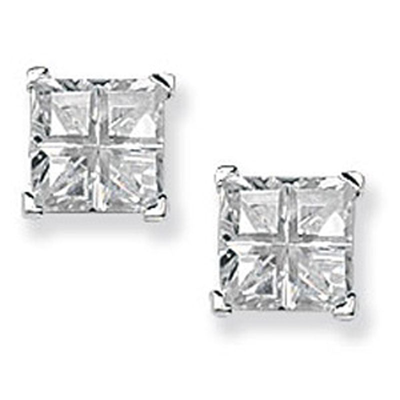 Sterling Silver Fancy Cut CZ Earrings 6mm