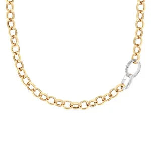 BRONZALLURE OVAL ROLO NECKLACE WITH CZ GEMSTONE ELEMENT
