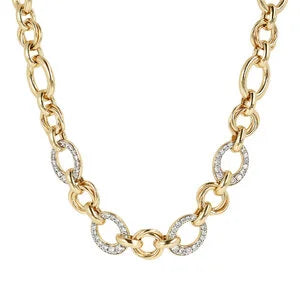 Bronzallure Golden Oval Rolò Chain and Pavé Detail Necklace