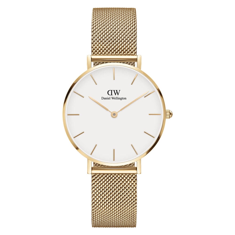 Daniel Wellington Evergold 32mm White Dial Yellow Gold Case Mesh Bracelet Watch