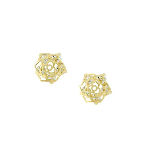9ct Yellow gold CZ filled back covered with a flower design Studs