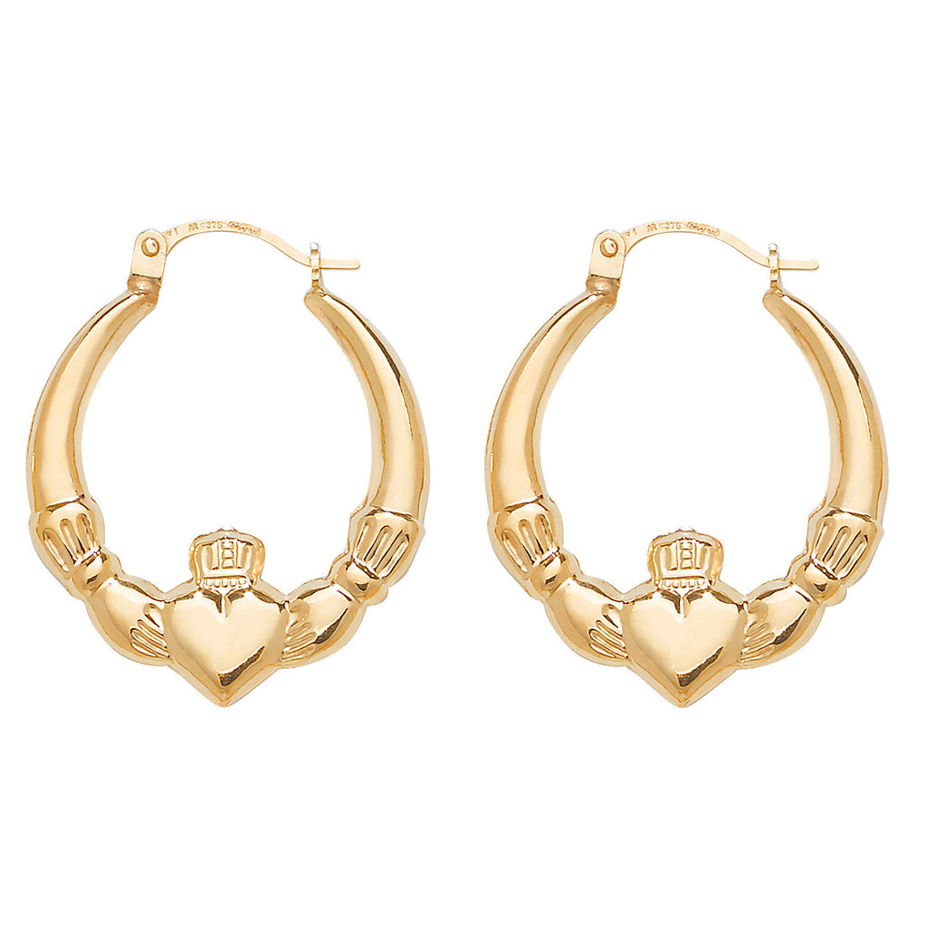 9CT YELLOW GOLD CLADDAGH CREOLE EARRINGS